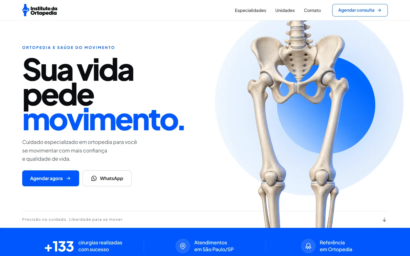 Primeira tela do site Instituto da Ortopedia