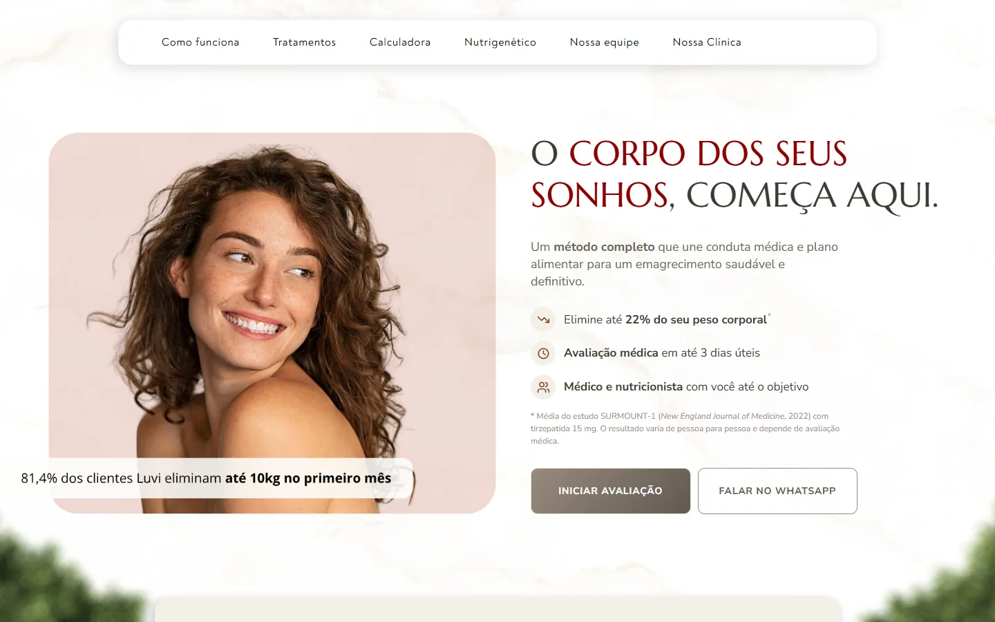 Primeira tela do site Clínica Luvi