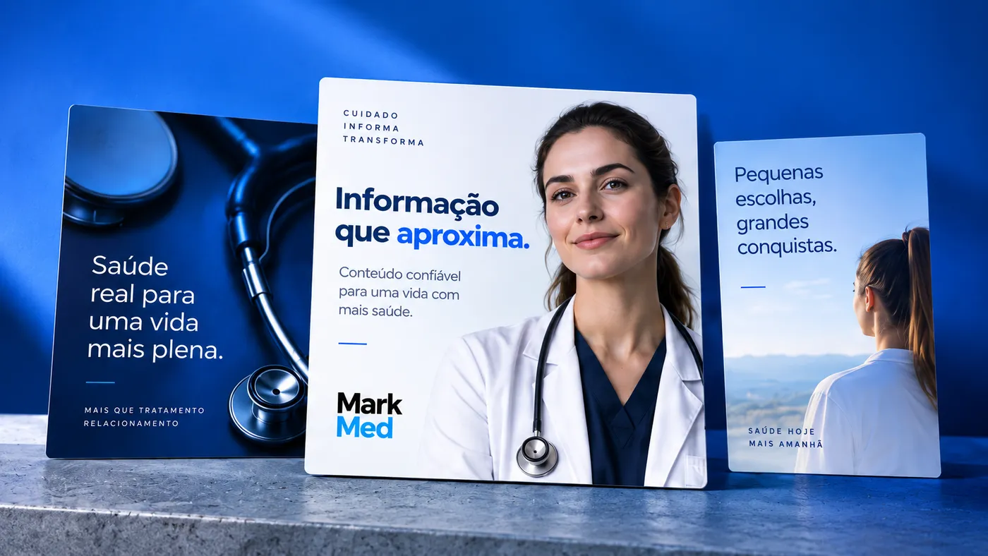 Peças de feed criadas pela MarkMed para uma médica, em fundo azul